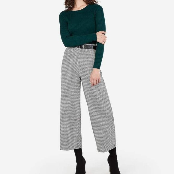 Express Pants - Express High Waisted Houndstooth Culotte Pant